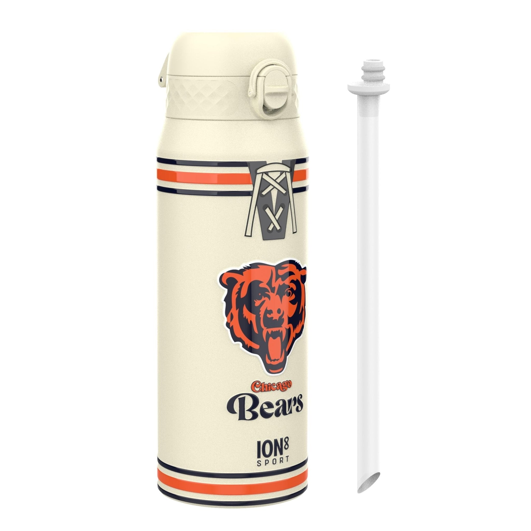 ION8 NFL Bears insulated steel water bottle, 750ml, durable design with team logo, keeps drinks hot or cold, leak-proof lid
