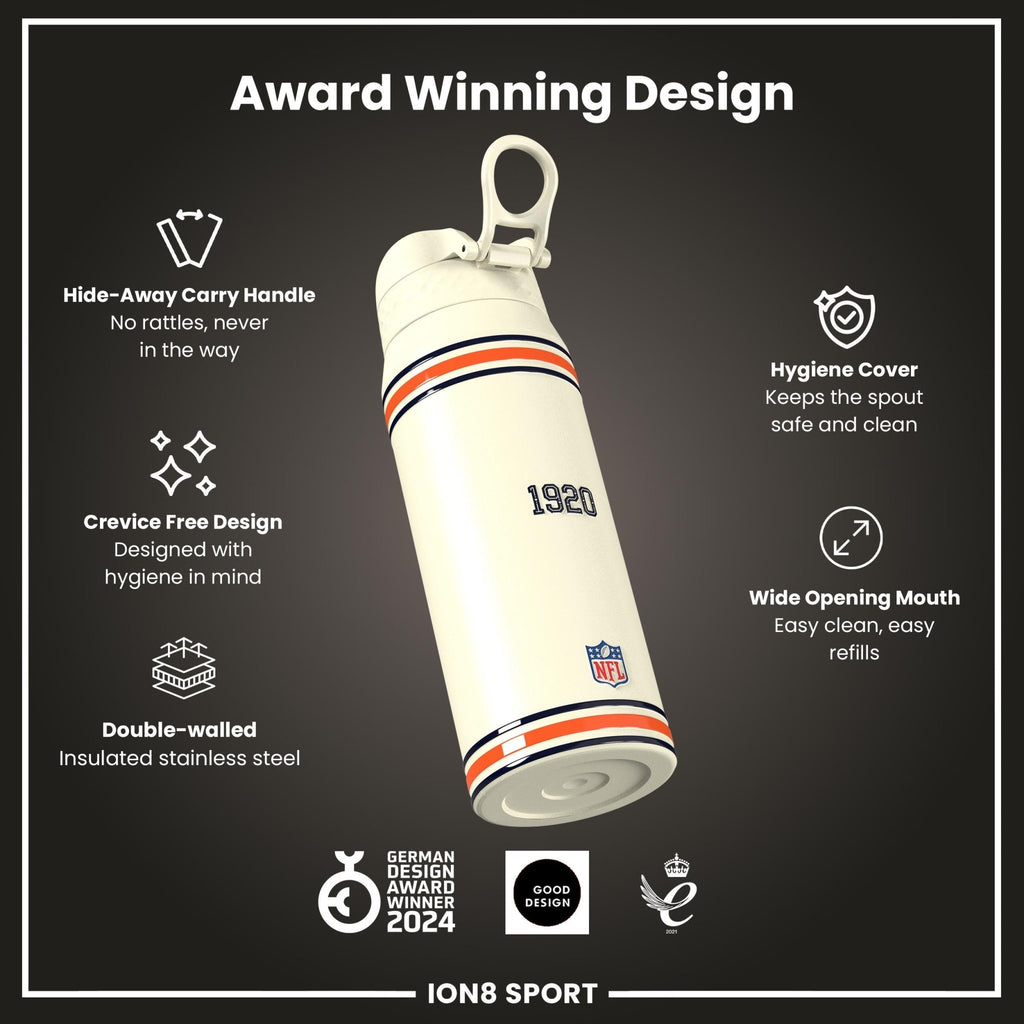 ION8 NFL Chicago Bears insulated steel water bottle, 750ml, durable and leak-proof for sports and outdoor use
