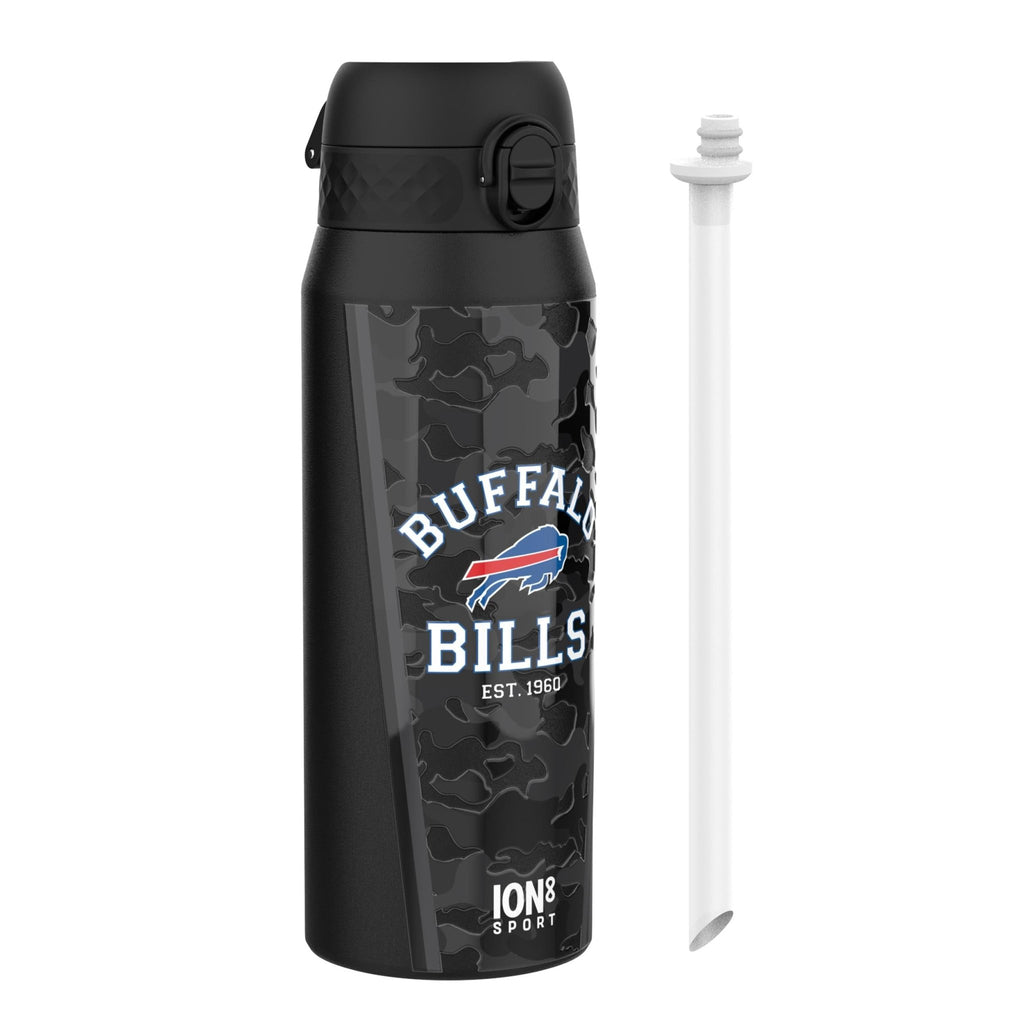 ION8 NFL Buffalo Bills insulated steel water bottle, 750ml, with team logo, made for keeping drinks hot or cold.