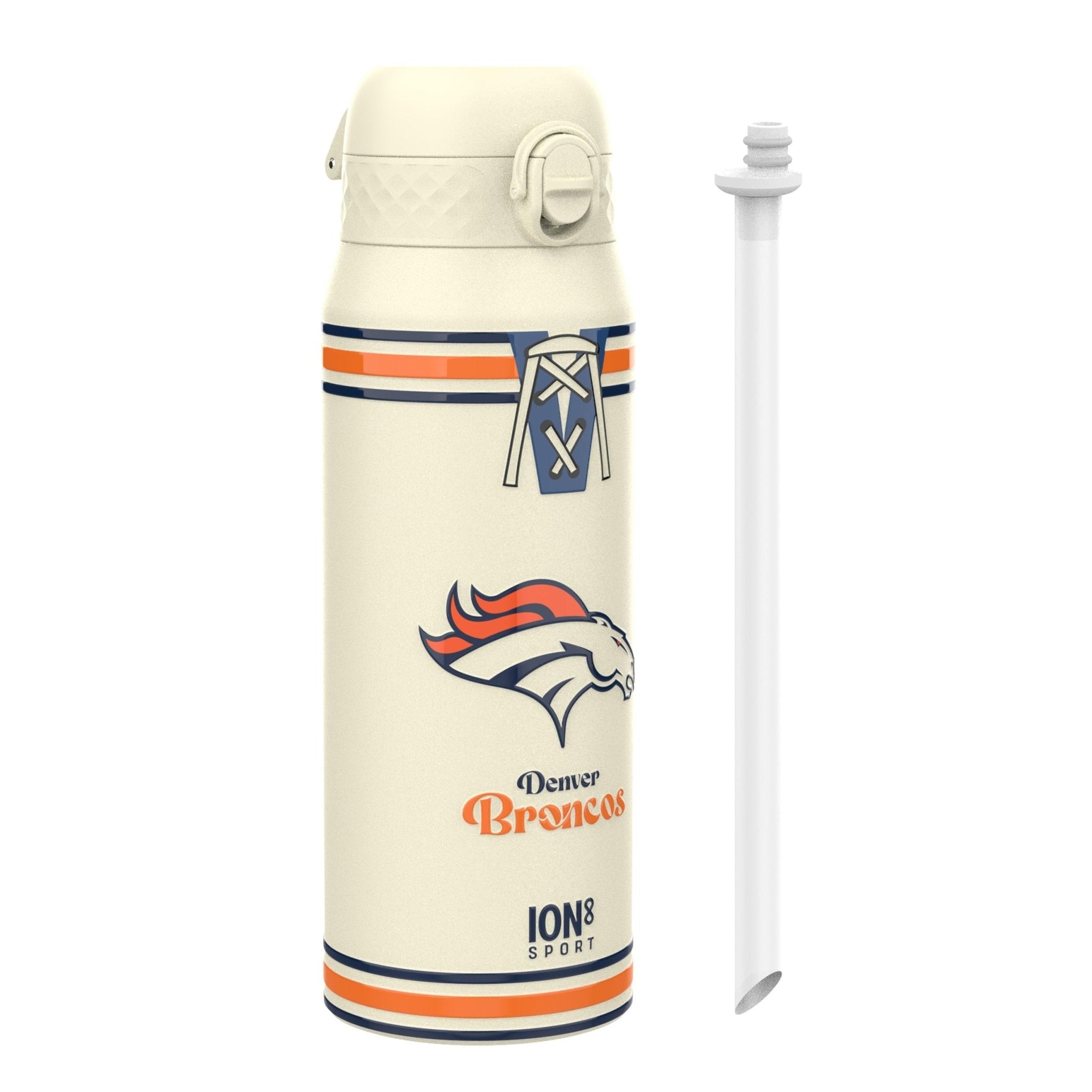 ION8 NFL Broncos insulated steel water bottle, 750ml, durable and sleek design with team logo on stainless steel sports bottle