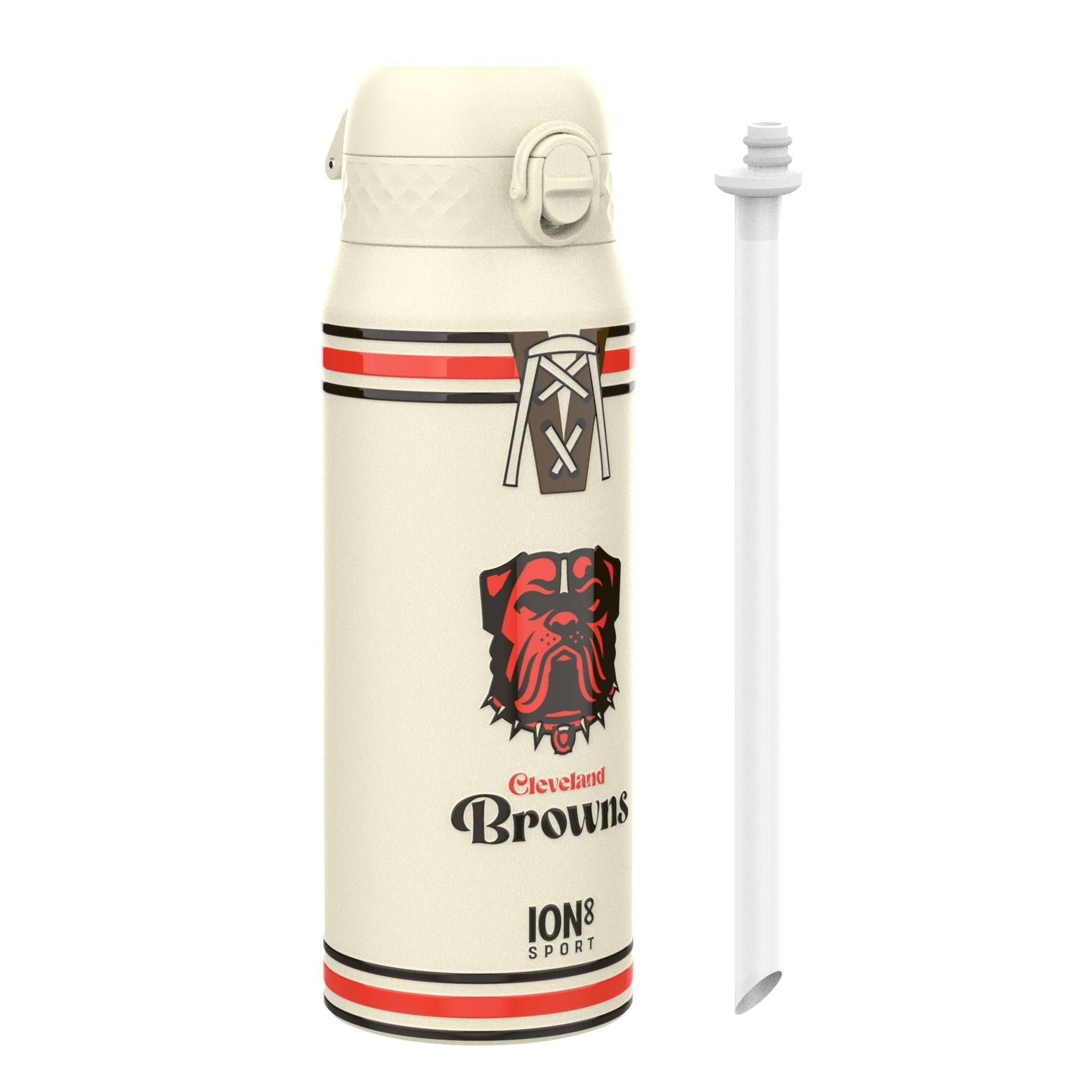 ION8 NFL Browns insulated steel water bottle, 750ml, with team logo and sleek design for sports and outdoor use