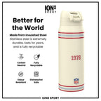 Ion8 NFL Tampa Bay Buccaneers insulated steel water bottle, 750ml, with team logo, durable and leak-proof design.