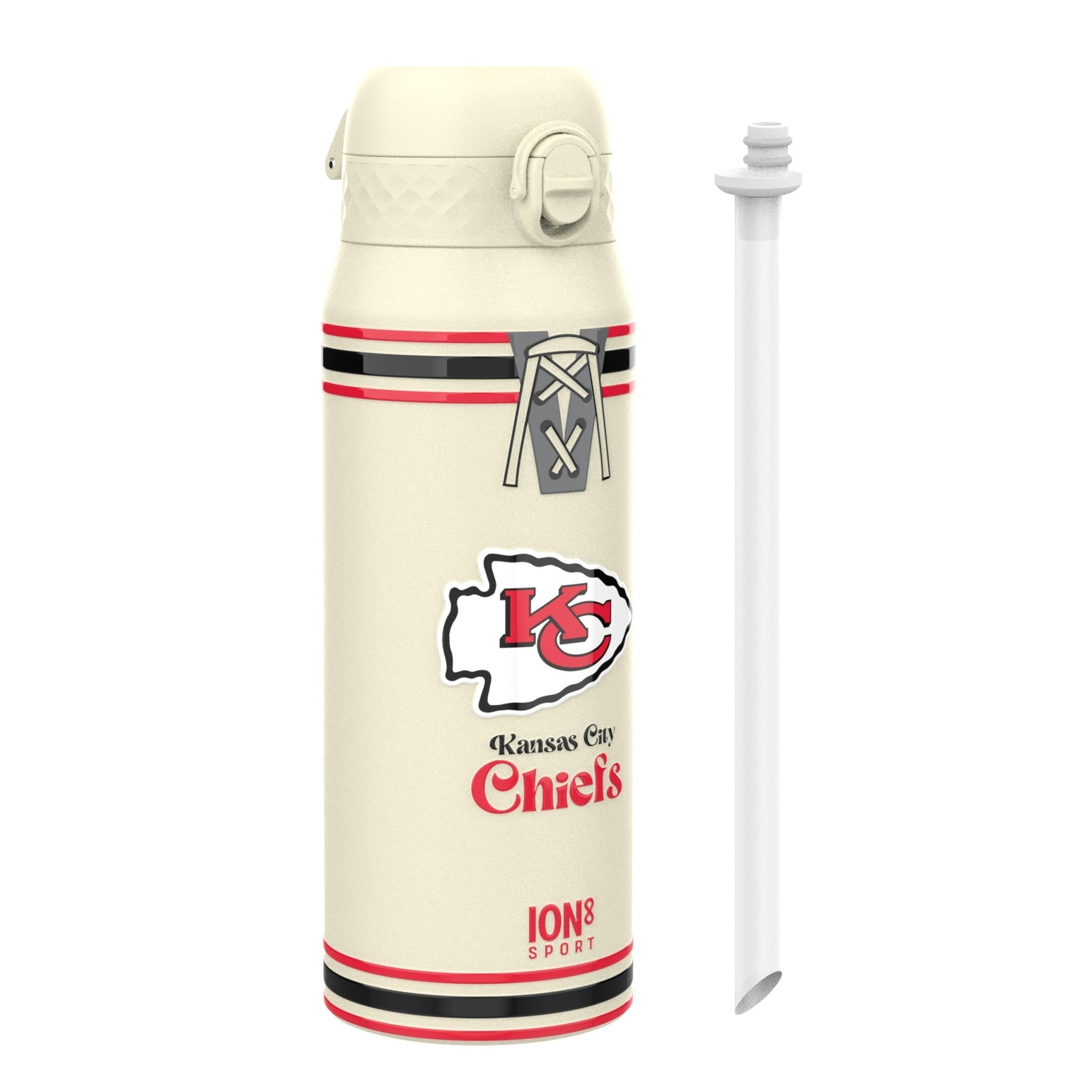 ION8 NFL Chiefs insulated steel water bottle, 750ml (24oz), durable stainless steel with Chiefs logo, suitable for sports and outdoor use