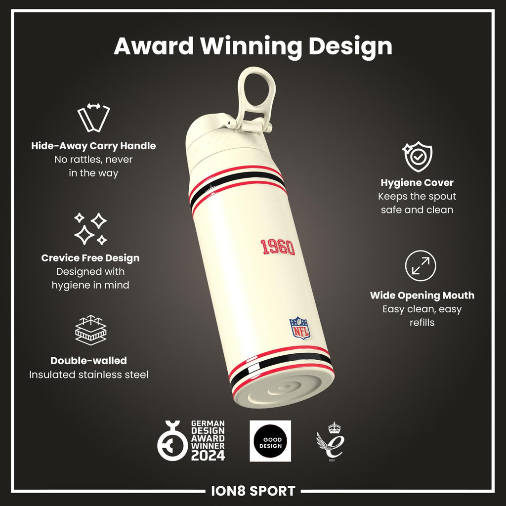 ION8 NFL Kansas City Chiefs 750ml insulated steel water bottle, durable and leak-proof for sports and outdoor use.