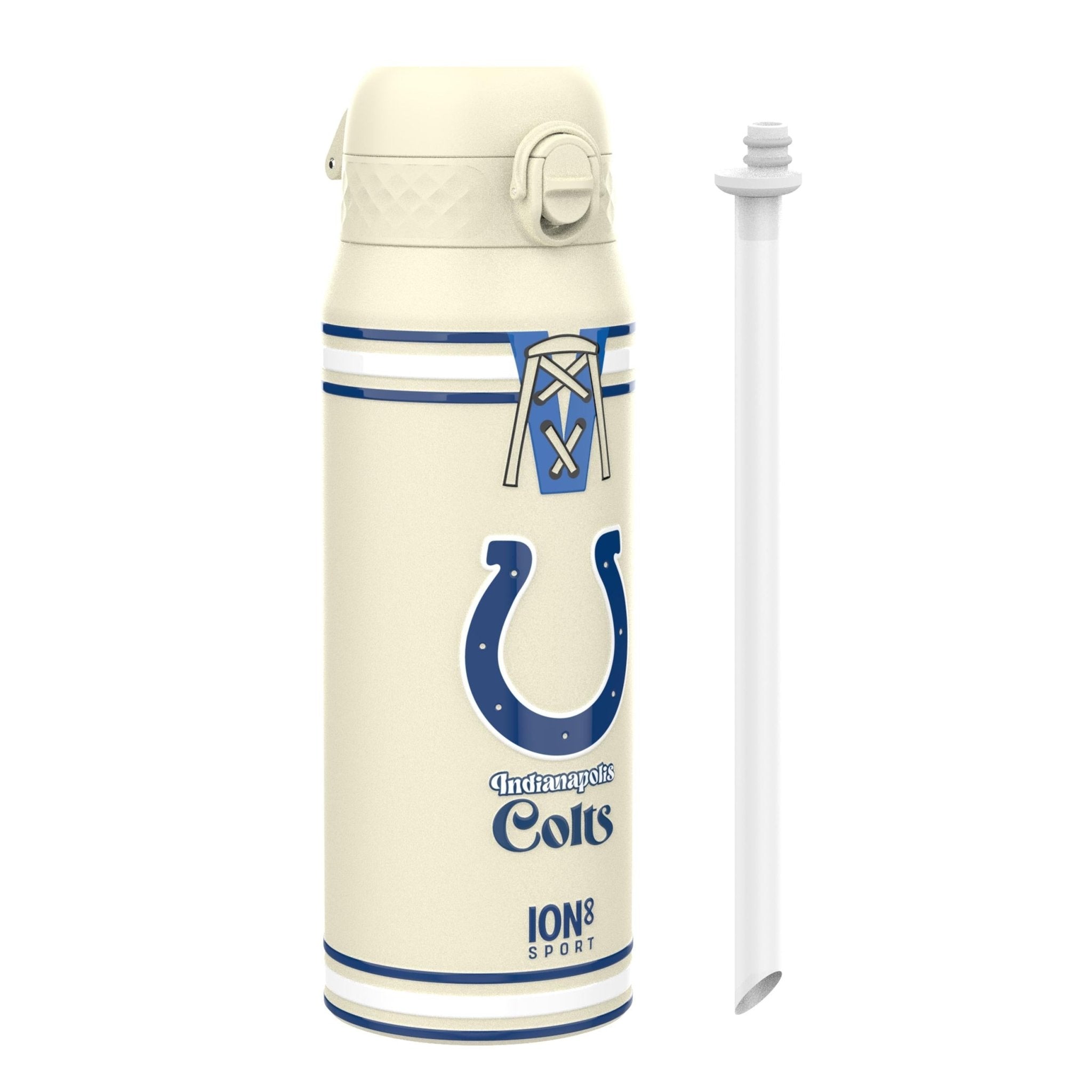 ION8 NFL Colts insulated steel water bottle, 750ml (24oz), durable leak-proof design with team logo, perfect for hydration on the go.