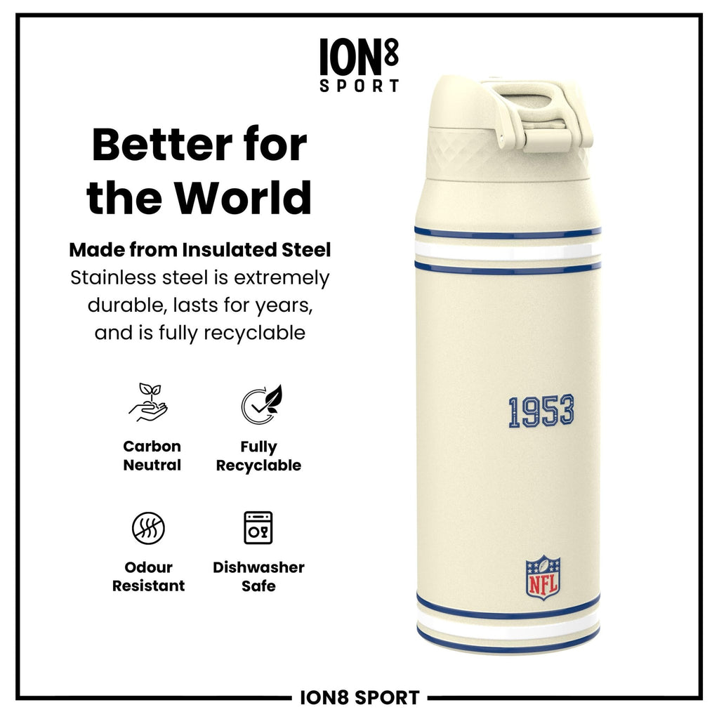 ION8 NFL Indianapolis Colts insulated steel water bottle, 750ml, featuring team logo and durable design for on-the-go hydration.