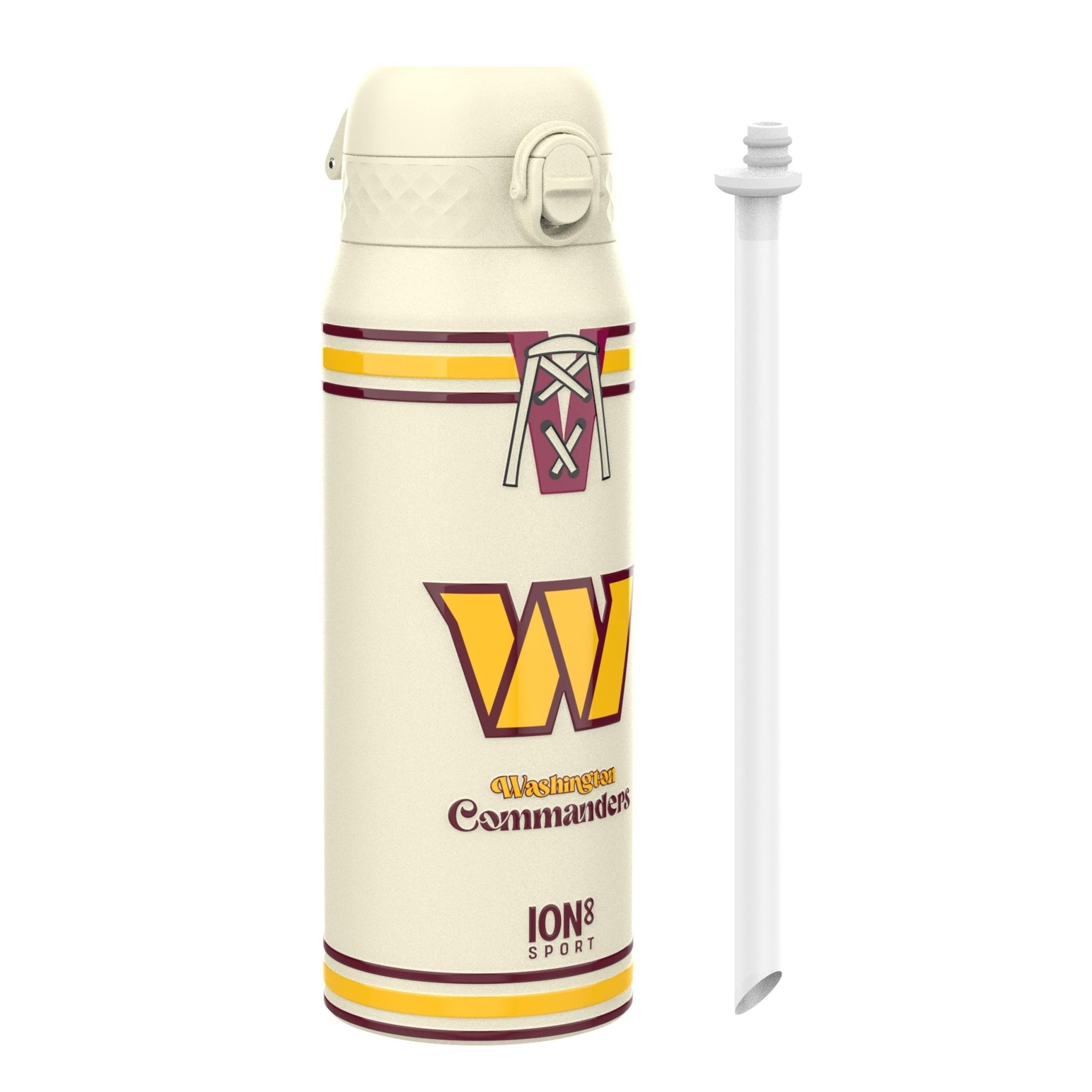 ION8 NFL Commanders insulated steel water bottle, 750ml (24oz), with team logo and durable stainless steel construction.