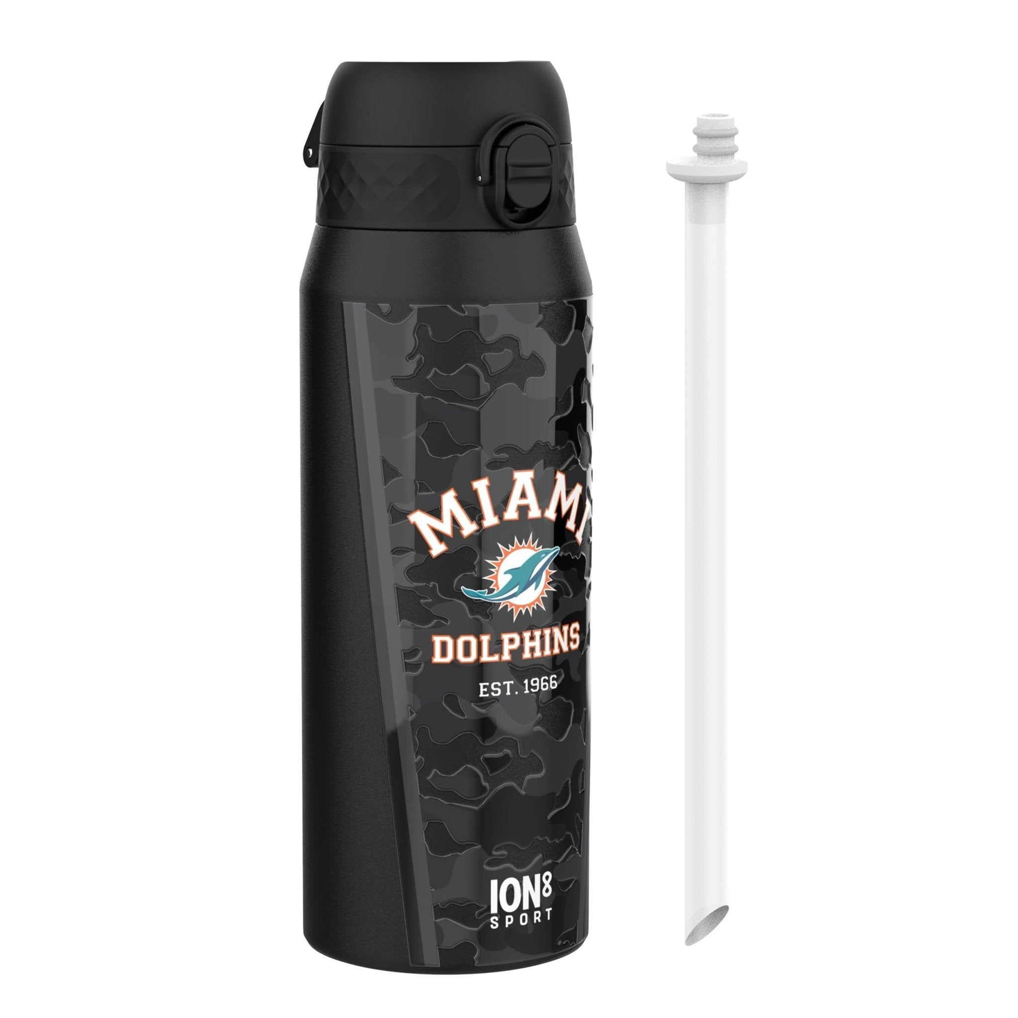 ION8 NFL Dolphins insulated steel water bottle, 750ml, durable design with team logo, perfect for staying hydrated on the go.