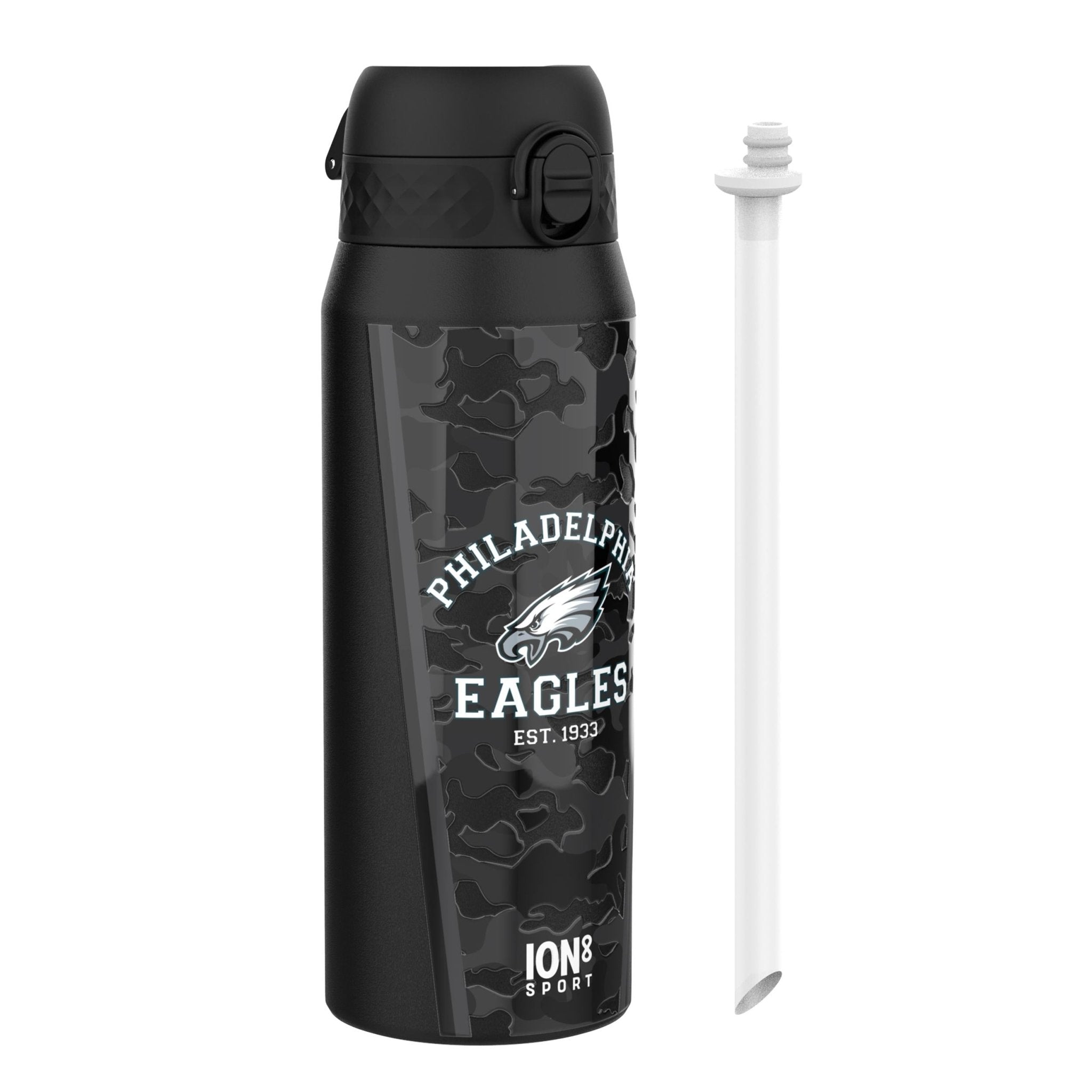 ION8 NFL Eagles insulated steel water bottle, 750ml (24oz), durable design with team logo, ideal for sports and outdoor activities.