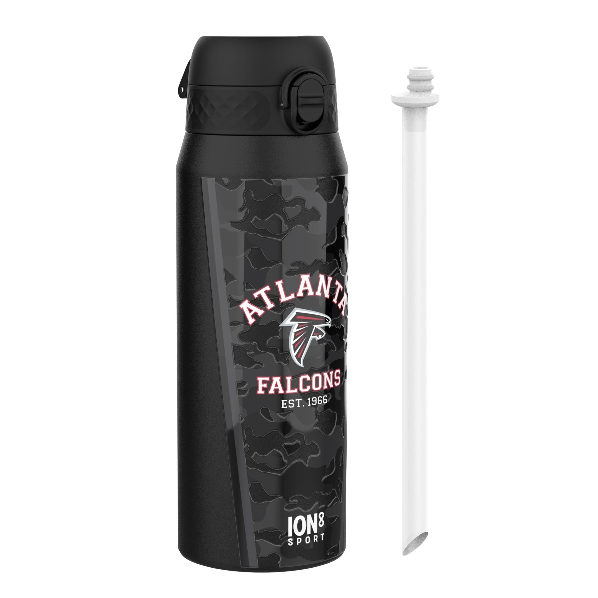 ION8 NFL Falcons insulated steel water bottle, 750ml (24oz), durable design with team logo and leak-proof lid for sports use