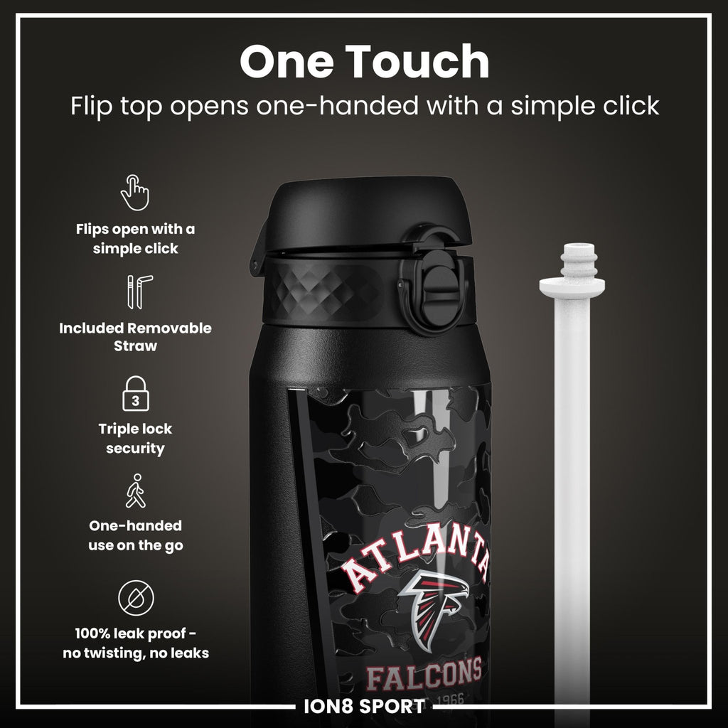 ION8 NFL Atlanta Falcons insulated steel water bottle, 750ml, durable and leak-proof for sports and daily hydration.