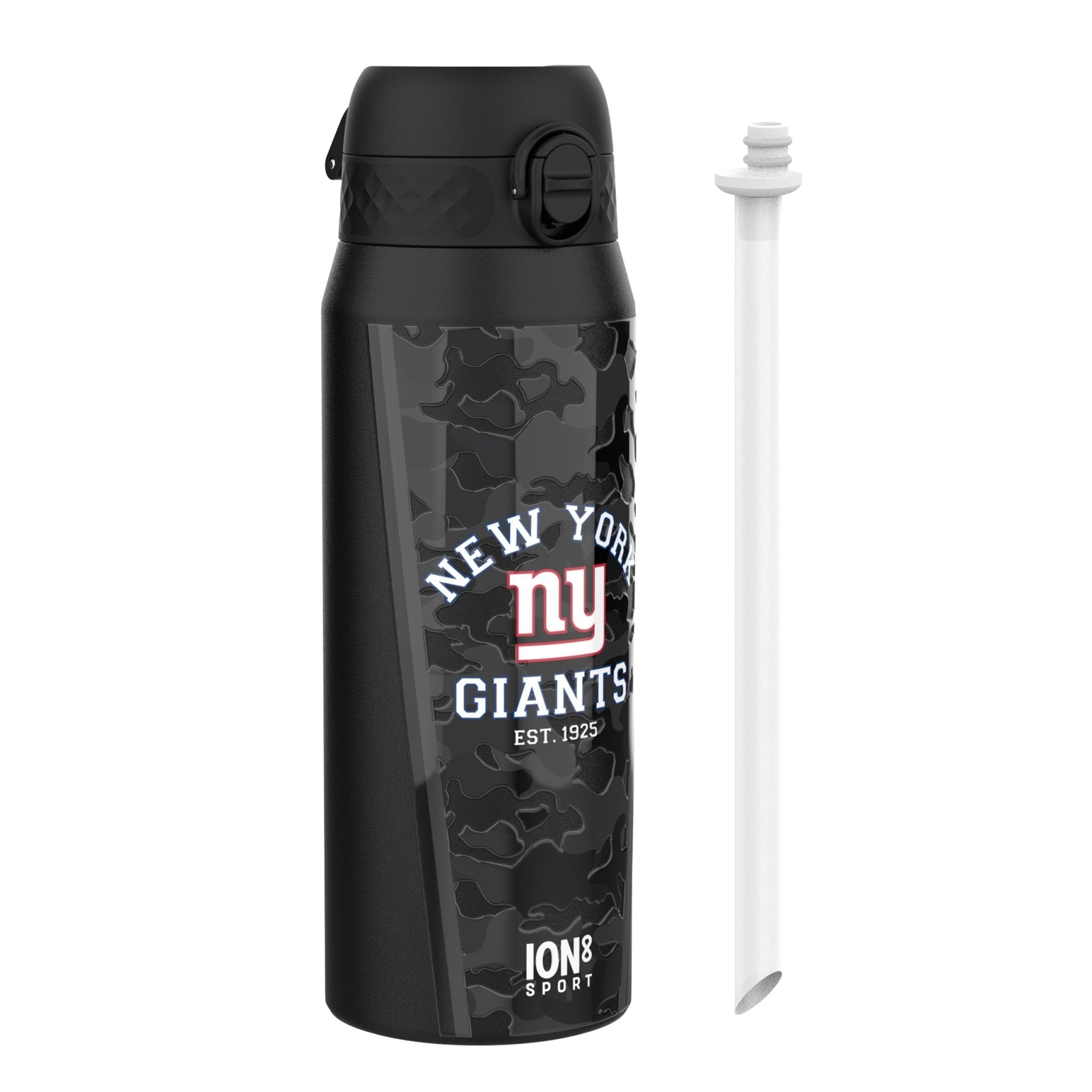 Ion8 NFL Giants insulated steel water bottle, 750ml, with team logo, durable design, and leak-proof cap.