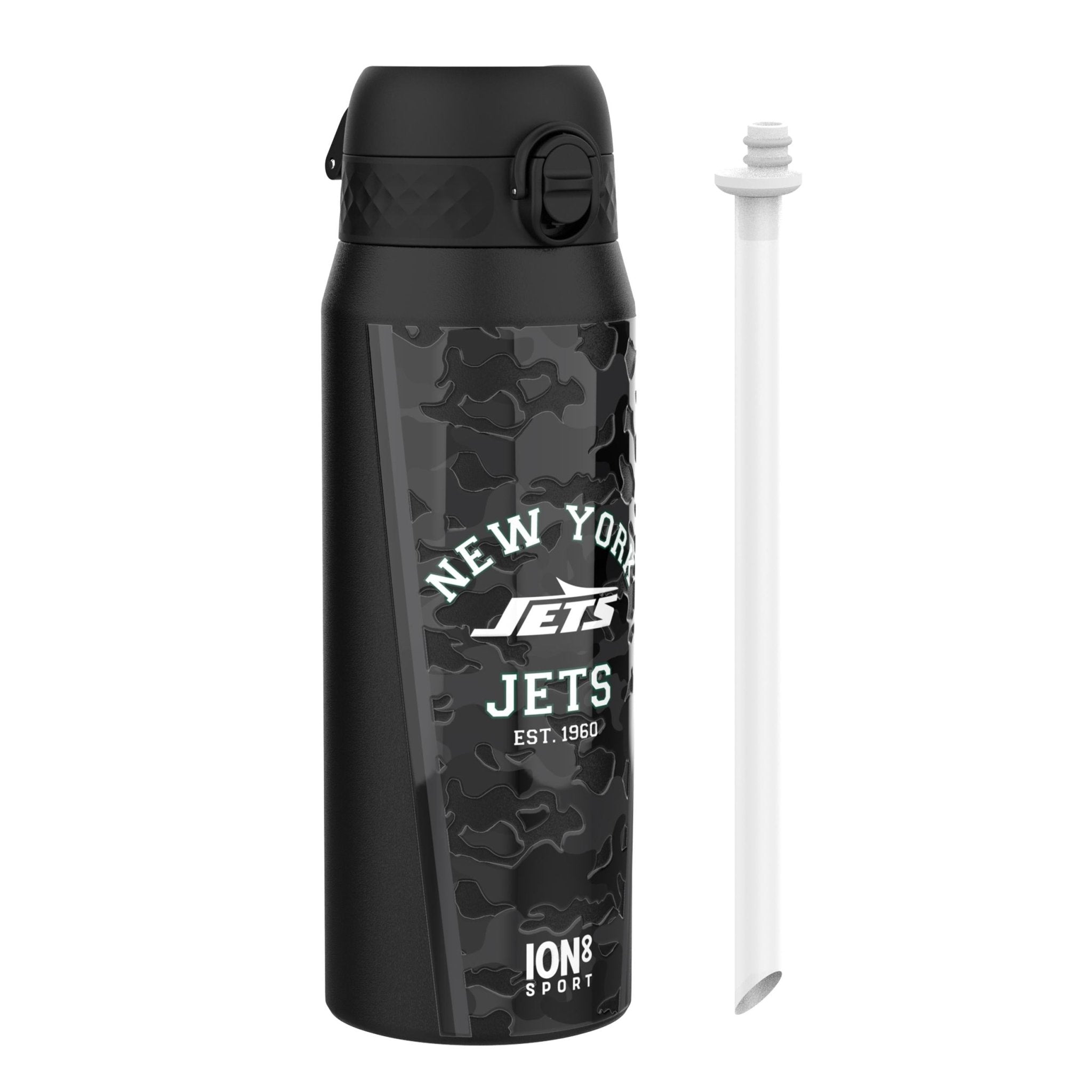 ION8 NFL Jets insulated steel water bottle, 750ml (24oz), durable stainless steel with team logo, ideal for hydration on the go