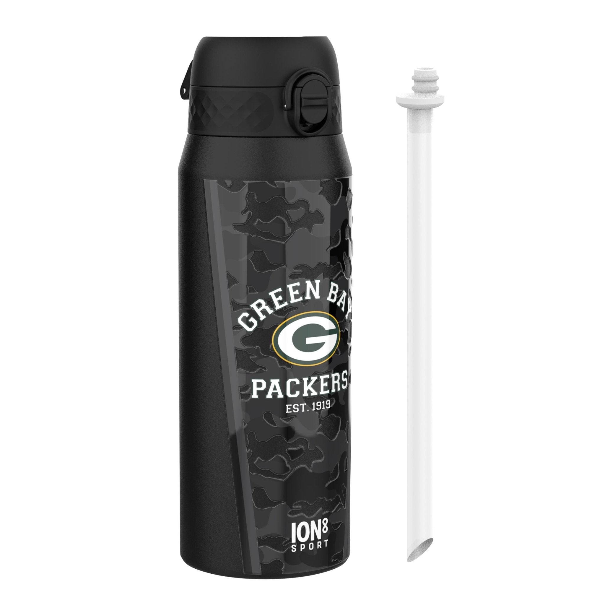 Ion8 NFL Packers insulated steel water bottle, 750ml, with team logo and durable design for cold beverages
