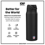 Ion8 NFL Las Vegas Raiders insulated steel water bottle, 750ml, durable 24oz design with team logo and spill-proof lid.