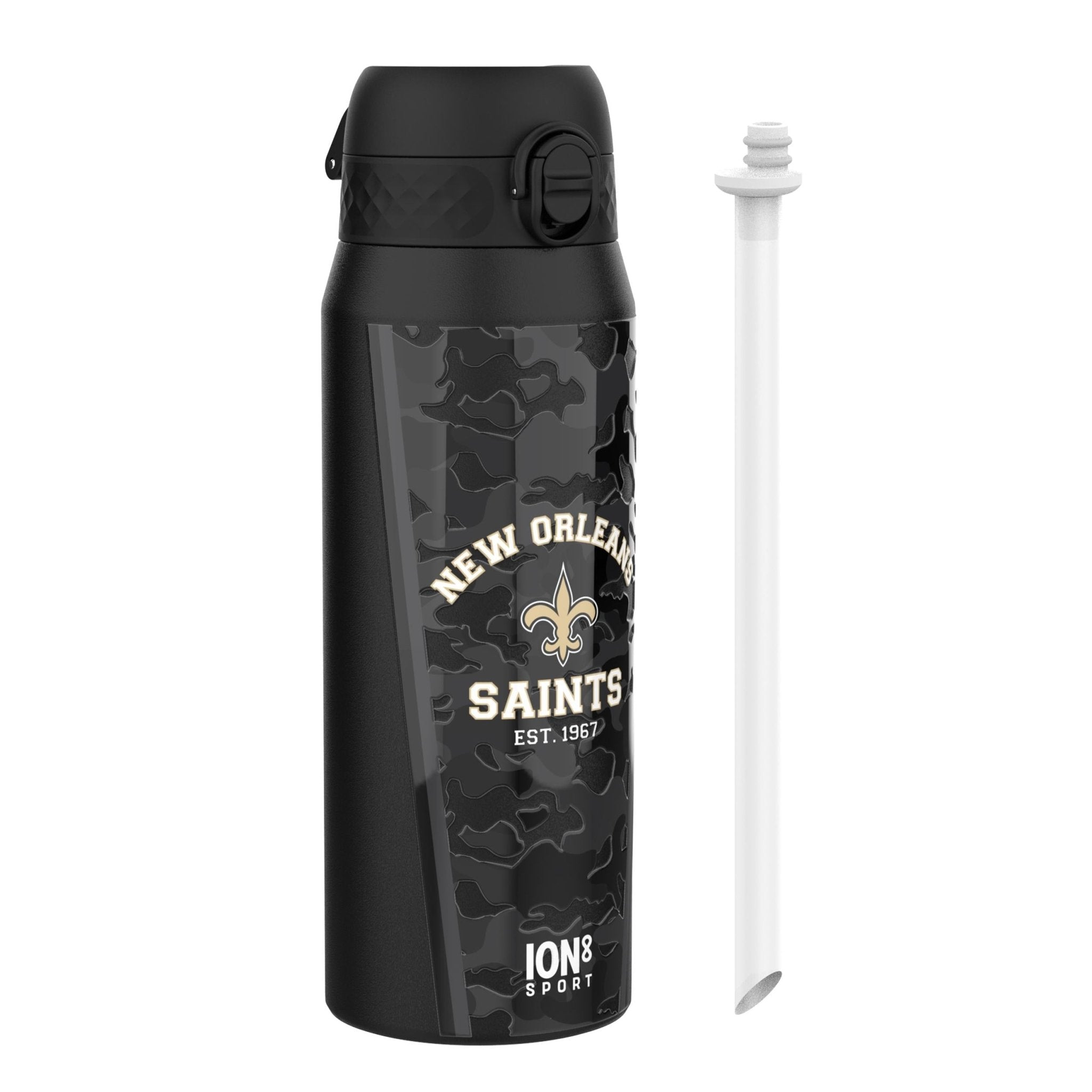 ION8 NFL Saints insulated steel water bottle, 750ml, durable design with team logo, ideal for sports and outdoor use