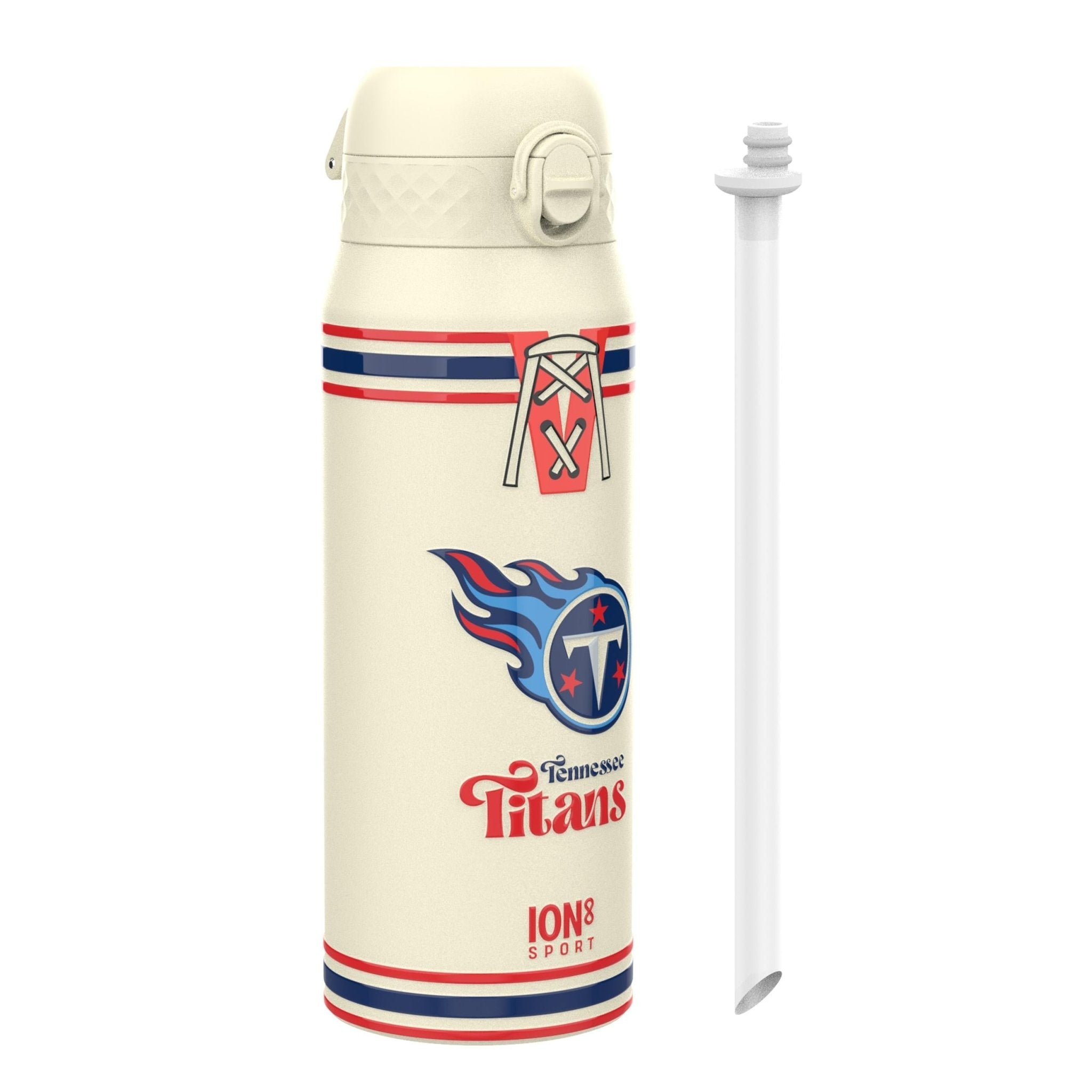 NFL Titans ION8 insulated steel water bottle, 750ml, durable metal sports bottle with team logo and leak-proof design