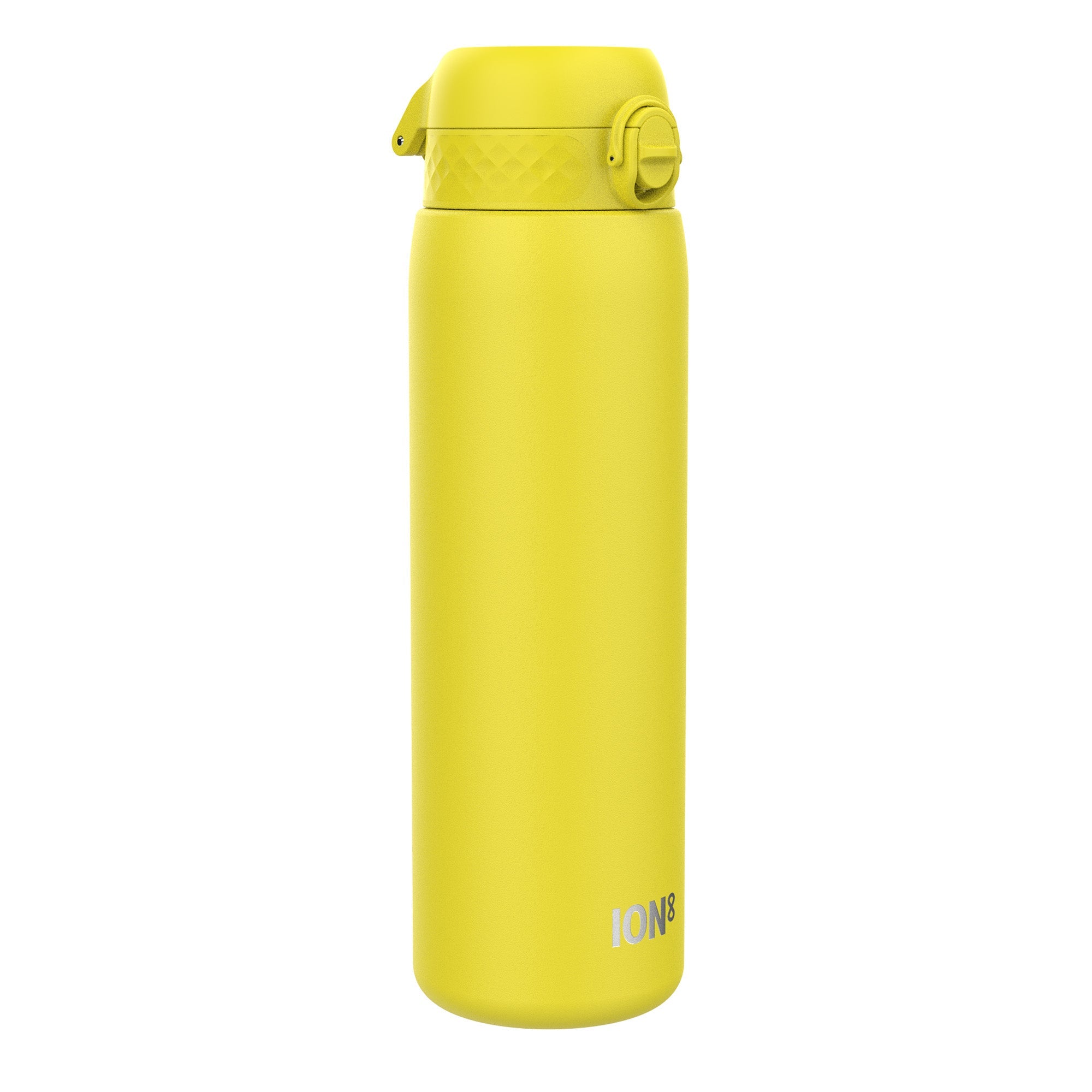 Ion8 1L leak-proof thermal steel water bottle in yellow, insulated for hot and cold drinks, with a durable, eco-friendly design