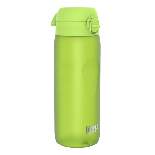 Green 750ml Recyclon water bottle by ION8, made from recyclable materials, with a sleek design and secure cap.