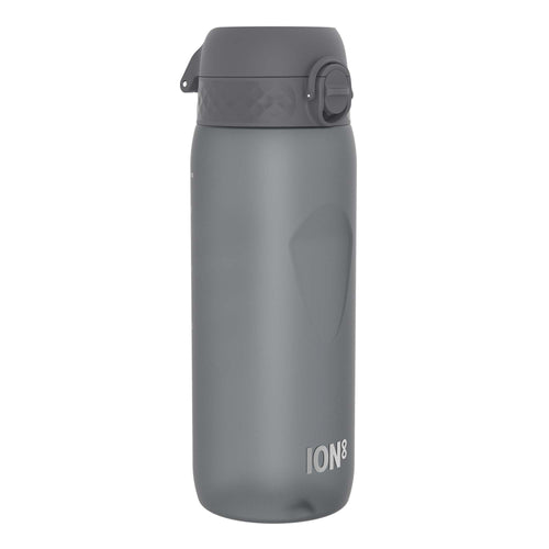 Grey Recyclon water bottle by ION8, 750ml capacity, with a sleek design and durable plastic construction.