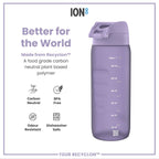 Ion8 Recyclon water bottle, 750ml, light purple, reusable plastic bottle with secure lid, designed for eco-friendly hydration.