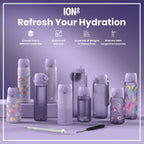 ION8 Recyclon water bottle in light purple, 750ml, with durable design and secure screw cap, ideal for staying hydrated.