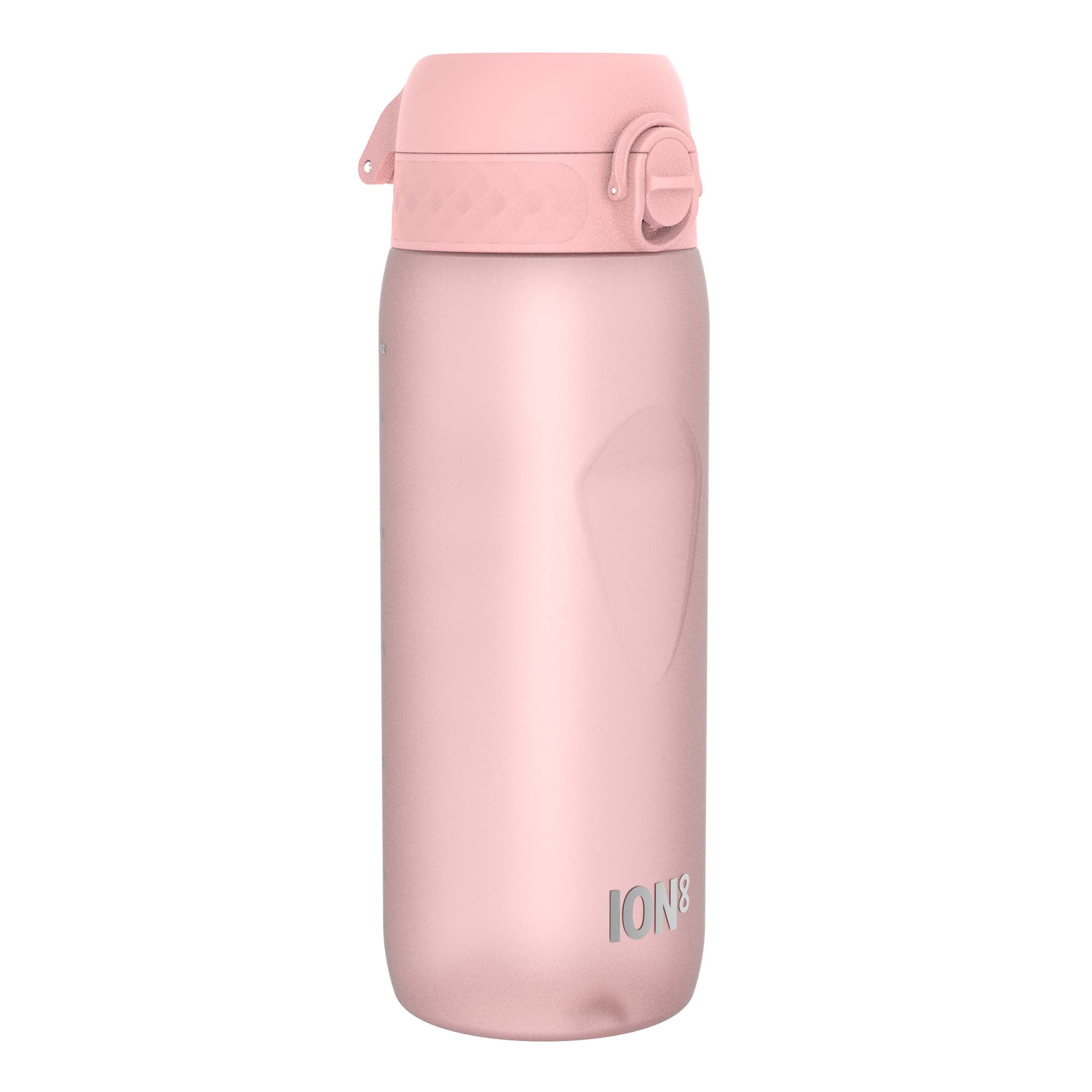 ION8 Recyclon water bottle with rose quartz design, 750ml capacity, made from recyclable materials, features a sleek, ergonomic shape.