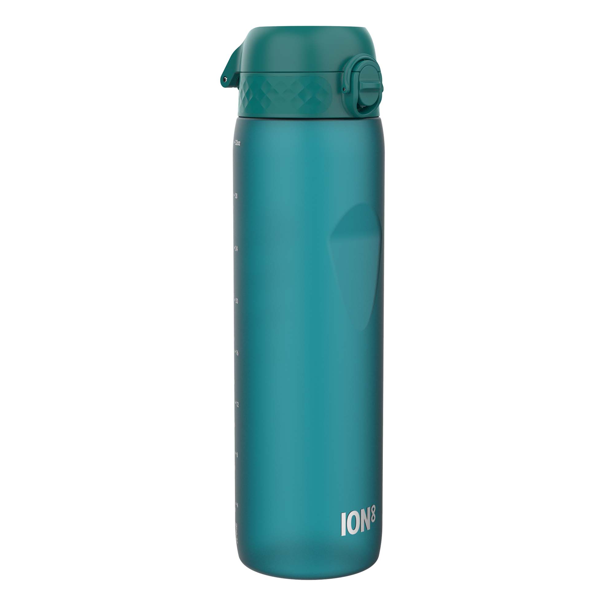 ION8 Recyclon 1L leak-proof water bottle in aqua with a secure lid, designed for durable, eco-friendly hydration.