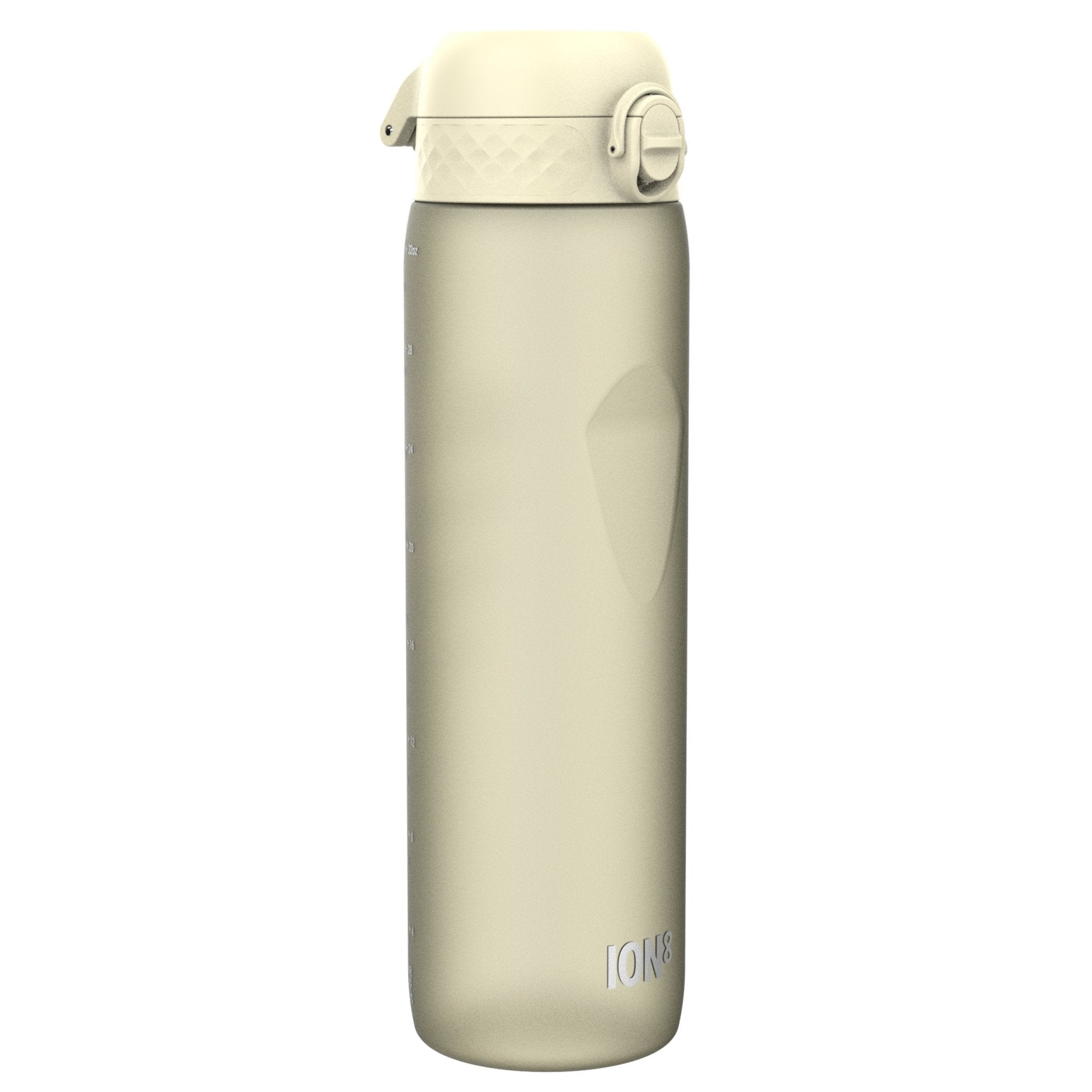 ION8 Recyclon 1L water bottle in creamy white, leak-proof design, made from recyclable materials, ideal for daily hydration.