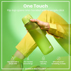 Green ION8 Recyclon 1L leak-proof water bottle with a secure lid and clear branding, designed for durable hydration.