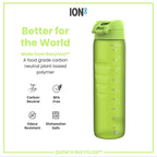 Ion8 Leak Proof 1L Green Recyclon Water Bottle with secure lid and ergonomic design for outdoor hydration.