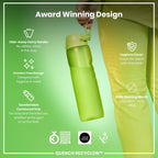 Green ION8 Recyclon leak-proof 1-liter water bottle with a secure lid and smooth surface for easy grip.