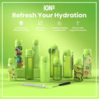 Ion8 Leak Proof 1L Recyclon water bottle in green, featuring a sturdy design and secure cap for outdoor hydration.