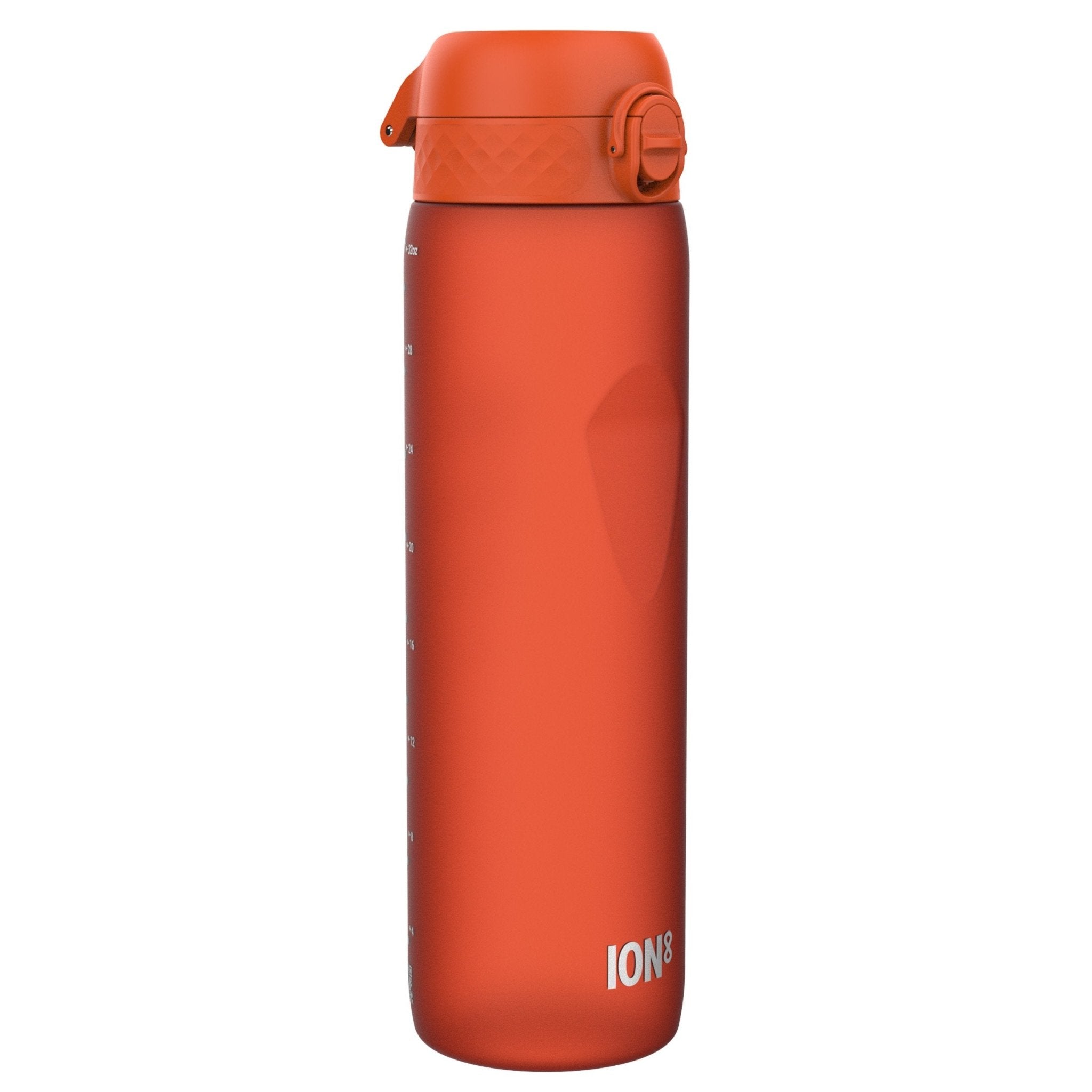 ION8 Recyclon leak-proof 1-liter orange water bottle, durable and recyclable, ideal for staying hydrated on the go.