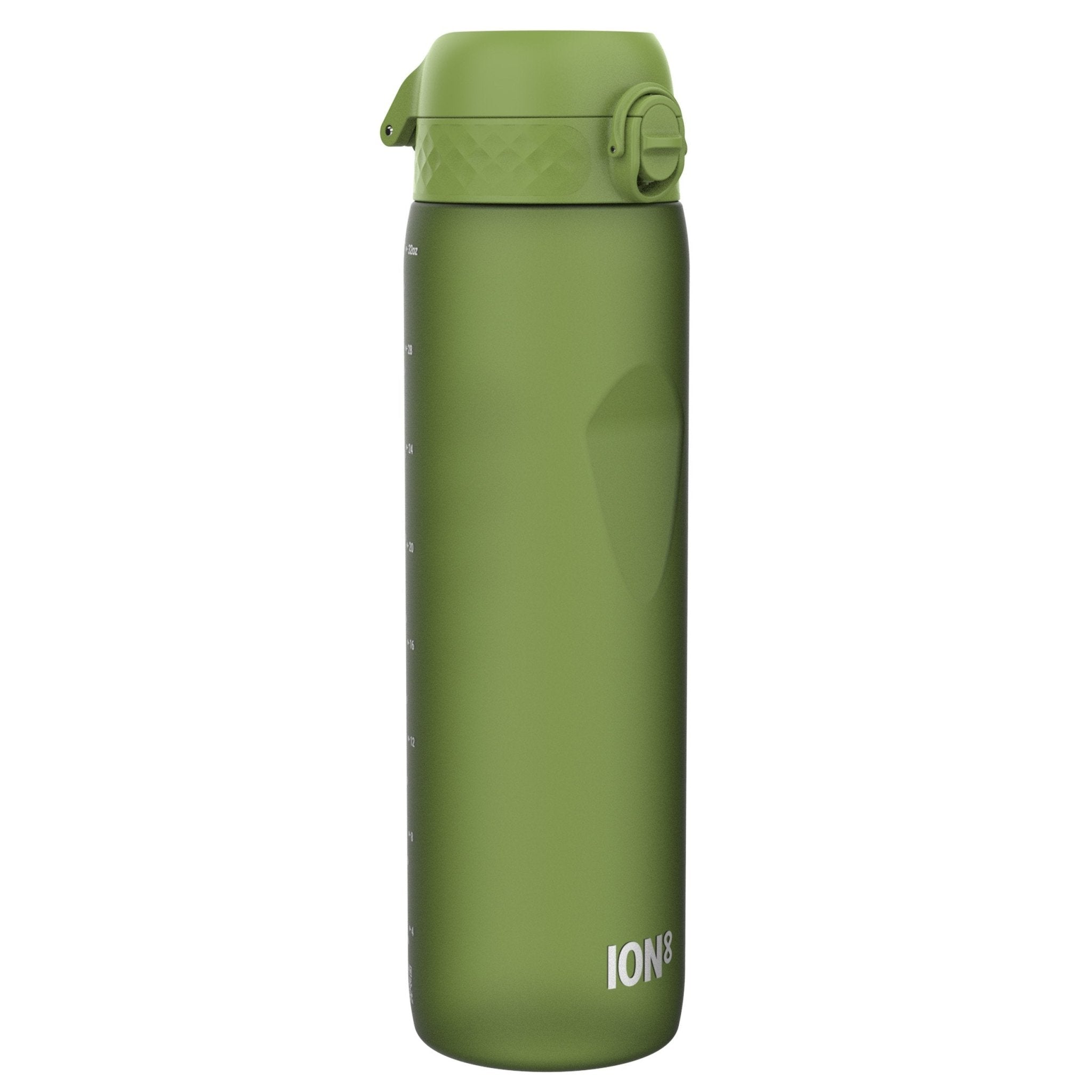 Ion8 Recyclon leak-proof 1L water bottle in khaki green, durable and eco-friendly for daily hydration.