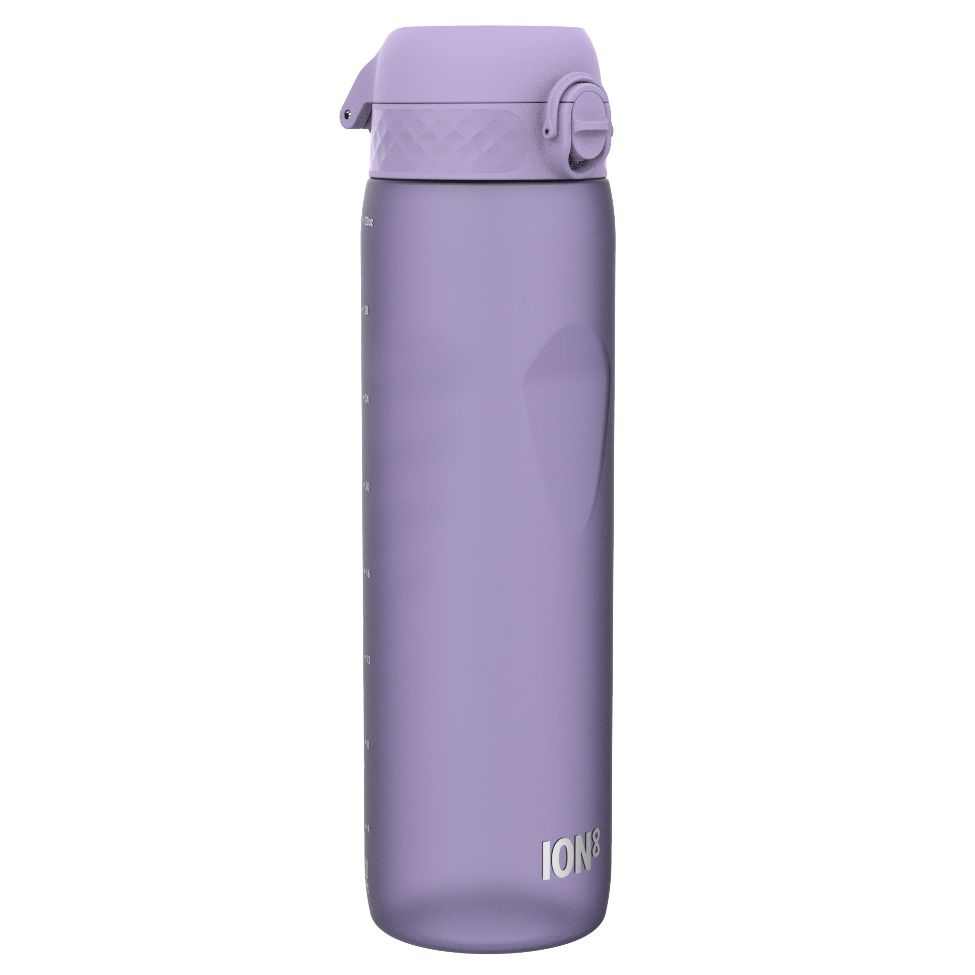 Light purple ION8 Recyclon 1 litre leak-proof water bottle with secure lid and ergonomic design for easy carrying.