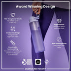 Ion8 Recyclon 1L water bottle in light purple, leak-proof, durable plastic with a secure lid, ideal for hydration on the go