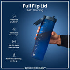 Ion8 Recyclon Navy 1L water bottle with leak-proof design, made from recycled materials, features a sleek navy blue finish.