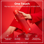 Red ION8 Recyclon 1L water bottle with leak-proof design, durable plastic, and secure lid for daily hydration.