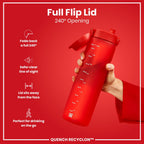 Red ION8 Recyclon 1-liter leak-proof water bottle with secure lid and durable design for everyday hydration.