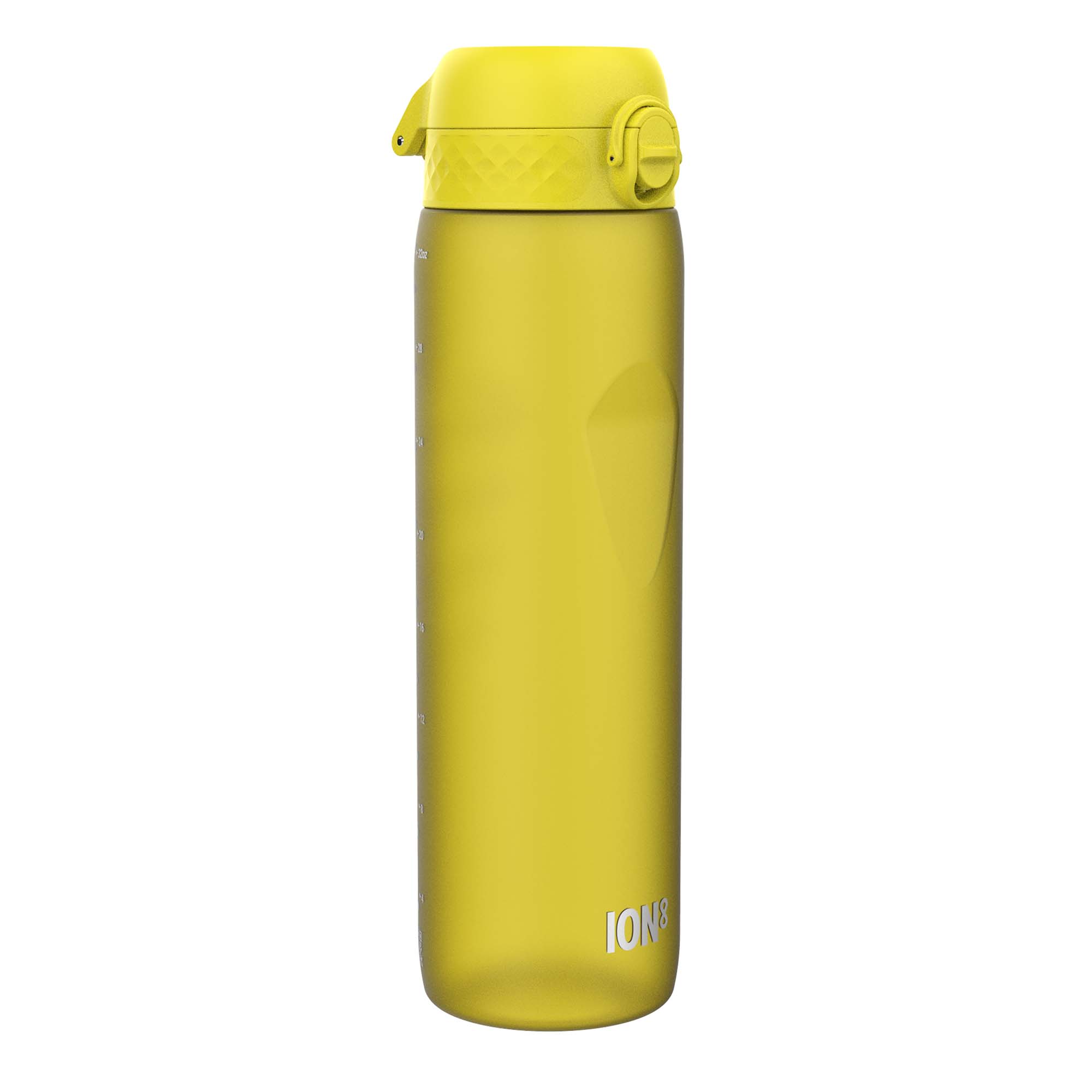 Yellow ION8 Recyclon 1L leak-proof water bottle, made of recyclable material, with a secure screw cap and ergonomic design.