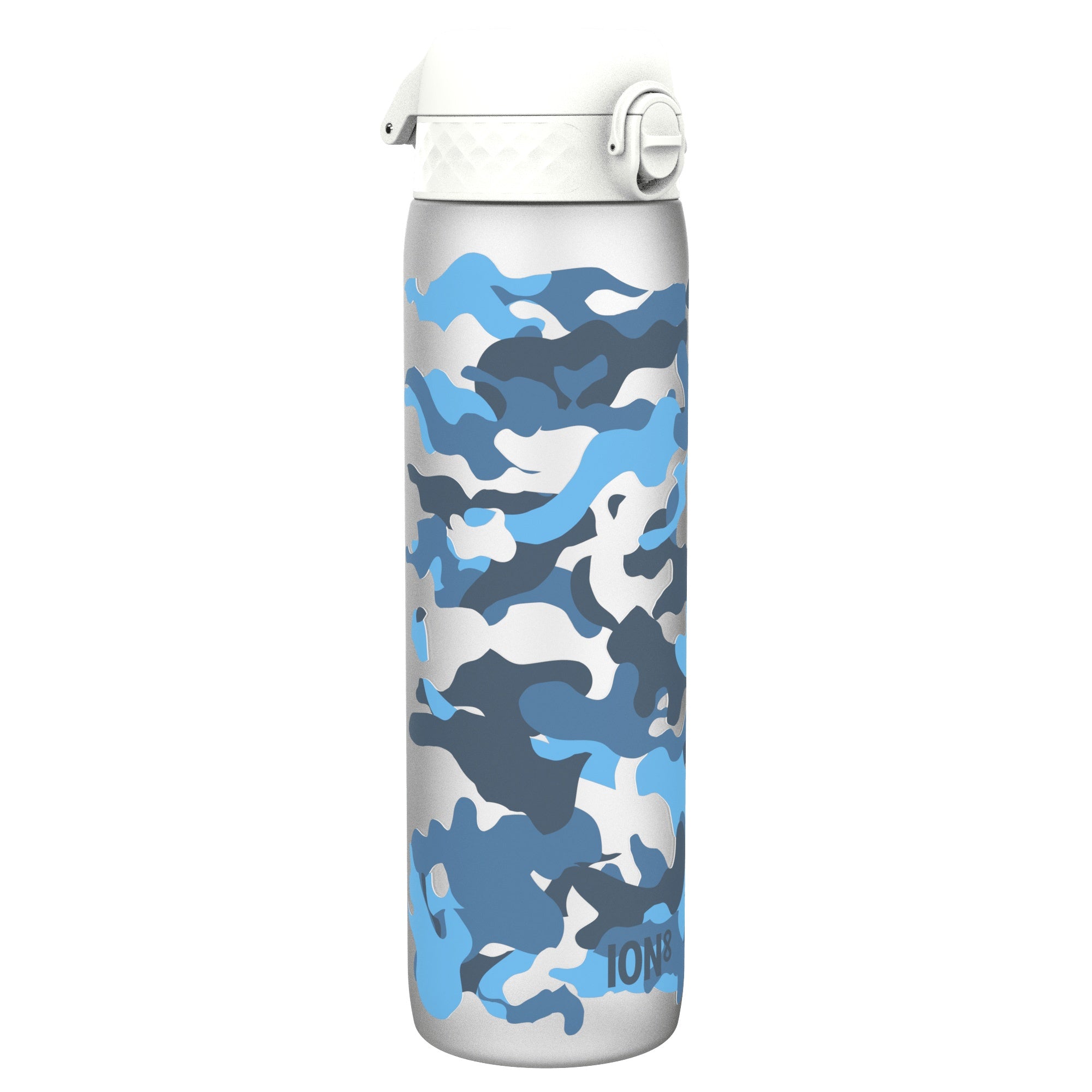 Recyclon ION8 leak-proof 1L water bottle with time markings, camouflage design, made for easy hydration on the go