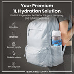 Camouflage ION8 Recyclon 1L leak-proof water bottle with time markings for hydration reminders.