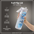 ION8 Recyclon 1L leak-proof camouflage water bottle with time markers for hydration tracking, made from recyclable materials.
