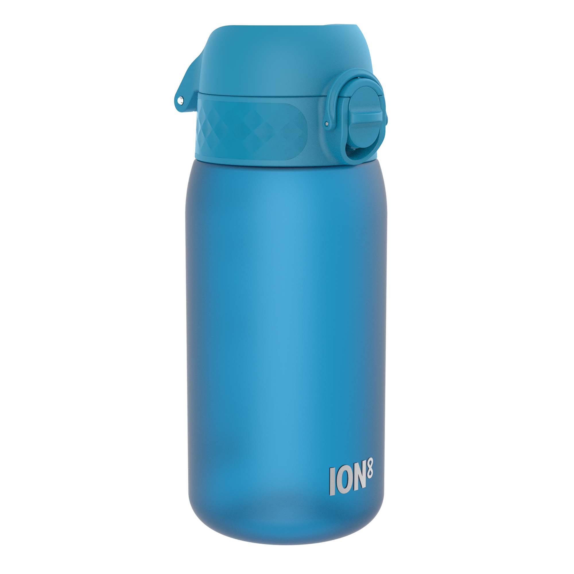Blue Recyclon leak-proof kids water bottle by ION8, 350ml (12oz), with a secure lid and child-friendly design.