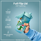Ion8 Recyclon water bottle featuring colorful crocodile design, 350ml leak-proof kids' water bottle with durable construction.