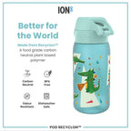 Ion8 Recyclon water bottle with crocodile design, 350ml leak-proof kids' water bottle in vibrant colors.