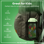 Ion8 Recyclon Dinosaur 350ml leak-proof water bottle for kids, featuring colorful dinosaur design and durable construction.