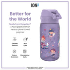 Ion8 Recyclon water bottle with fairy design, 350ml leak-proof kids' water bottle, durable and eco-friendly.
