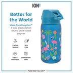 ION8 Recyclon Flamingos 350ml leak-proof kids water bottle with colorful flamingo design and durable plastic construction